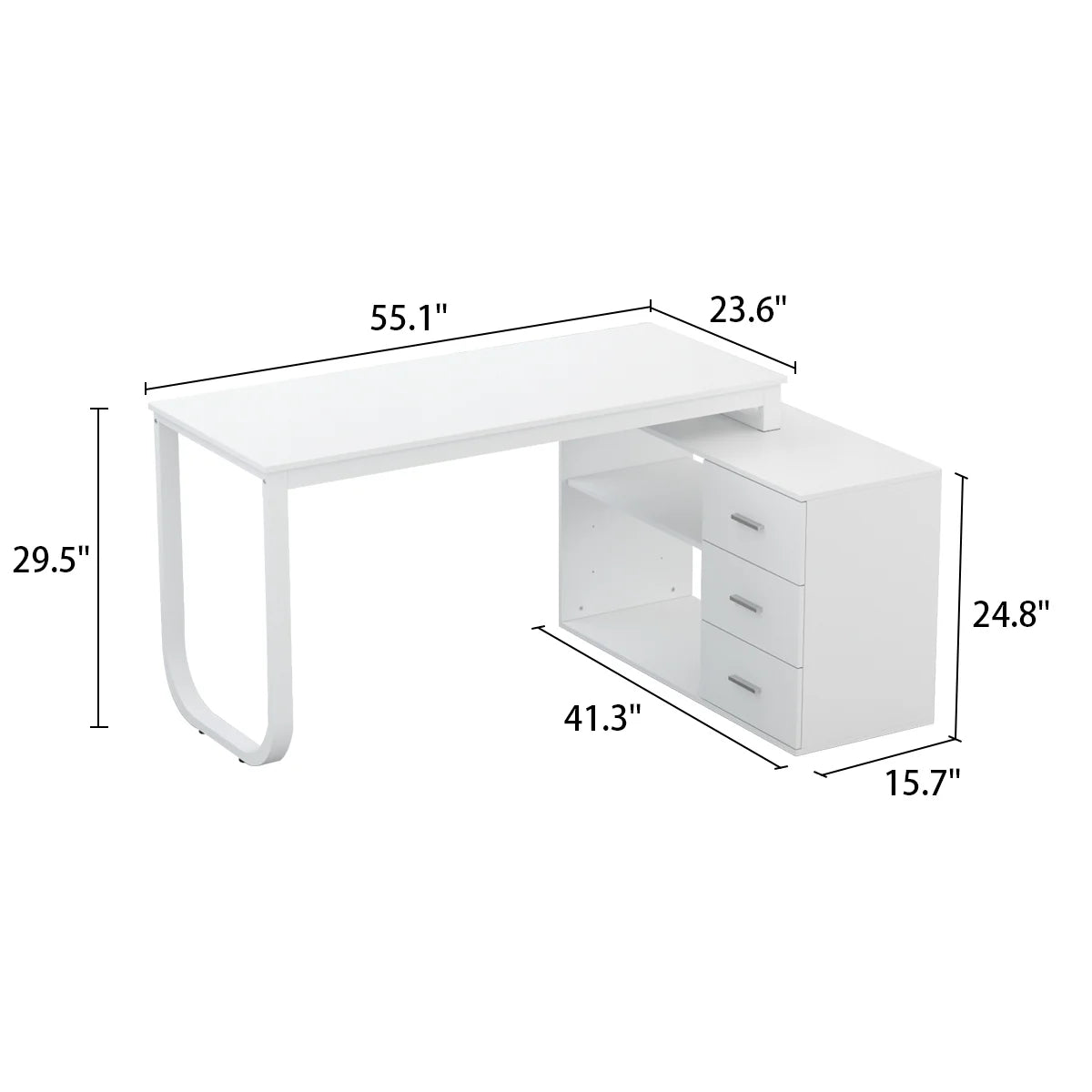 L-Shaped Executive Desk with 3 Drawers for Home and Office