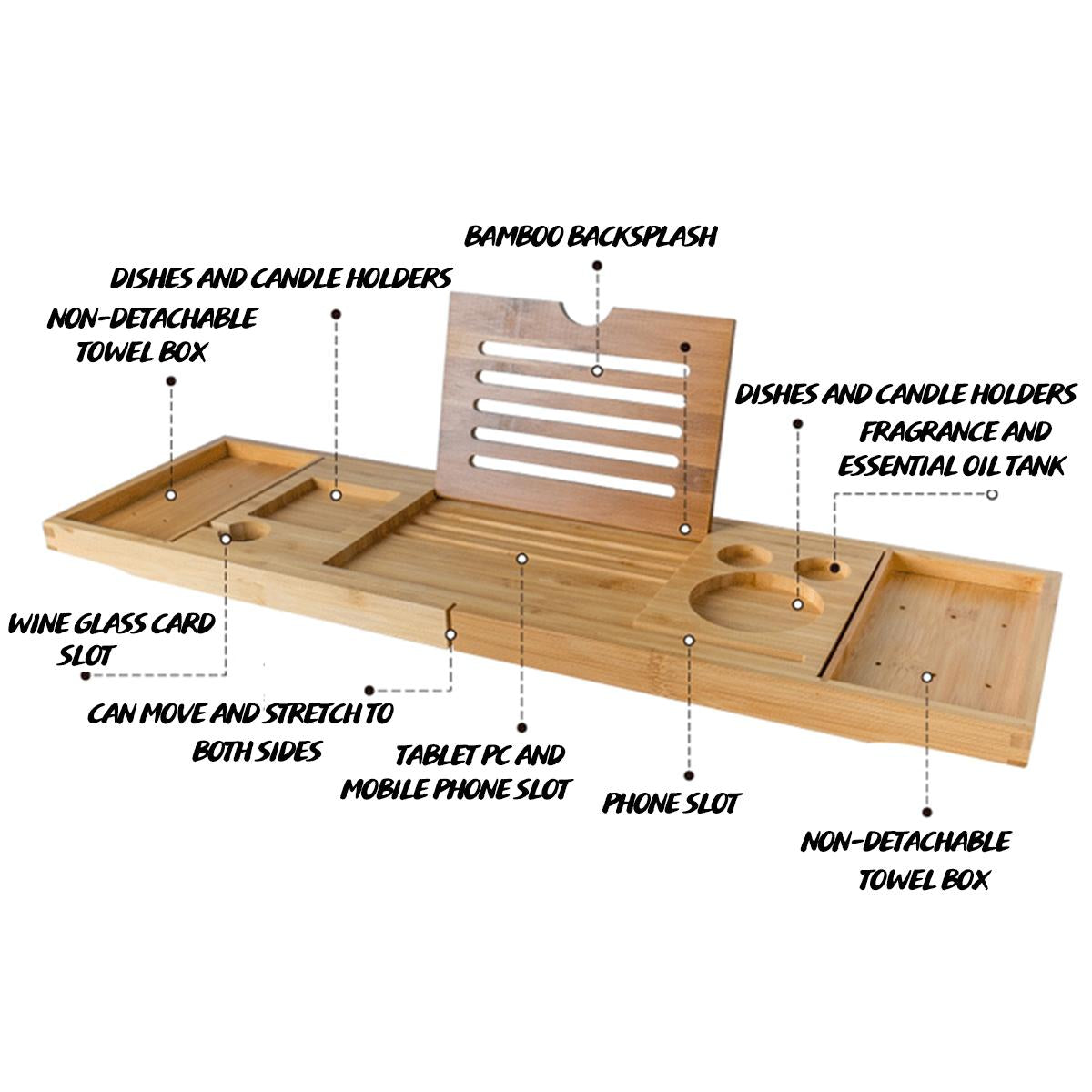 Extendable Bathroom Shelf Bathtub Tray Shower Caddy Bamboo Bath Tub Rack Towel Wine Book Holder Storage Organization Accessories
