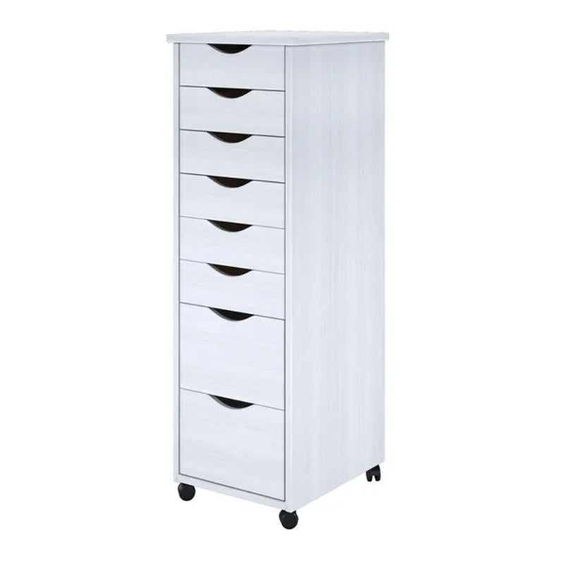 White Solid Wood 8-Drawer Roll Cart - Medium