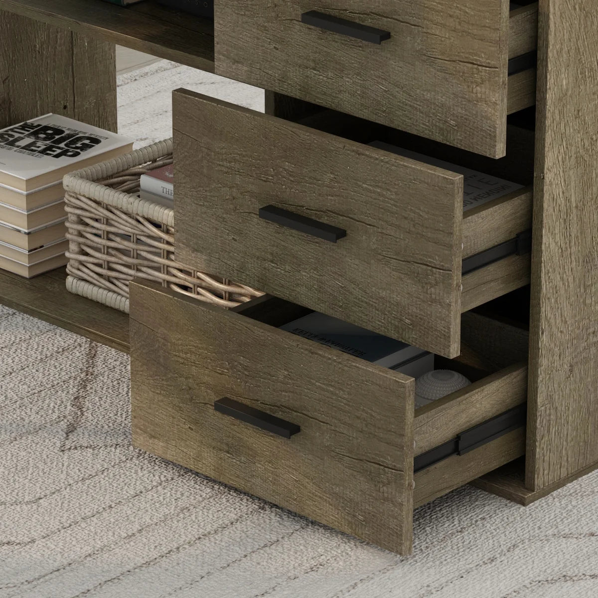 L-Shaped Executive Desk with 3 Drawers for Home and Office