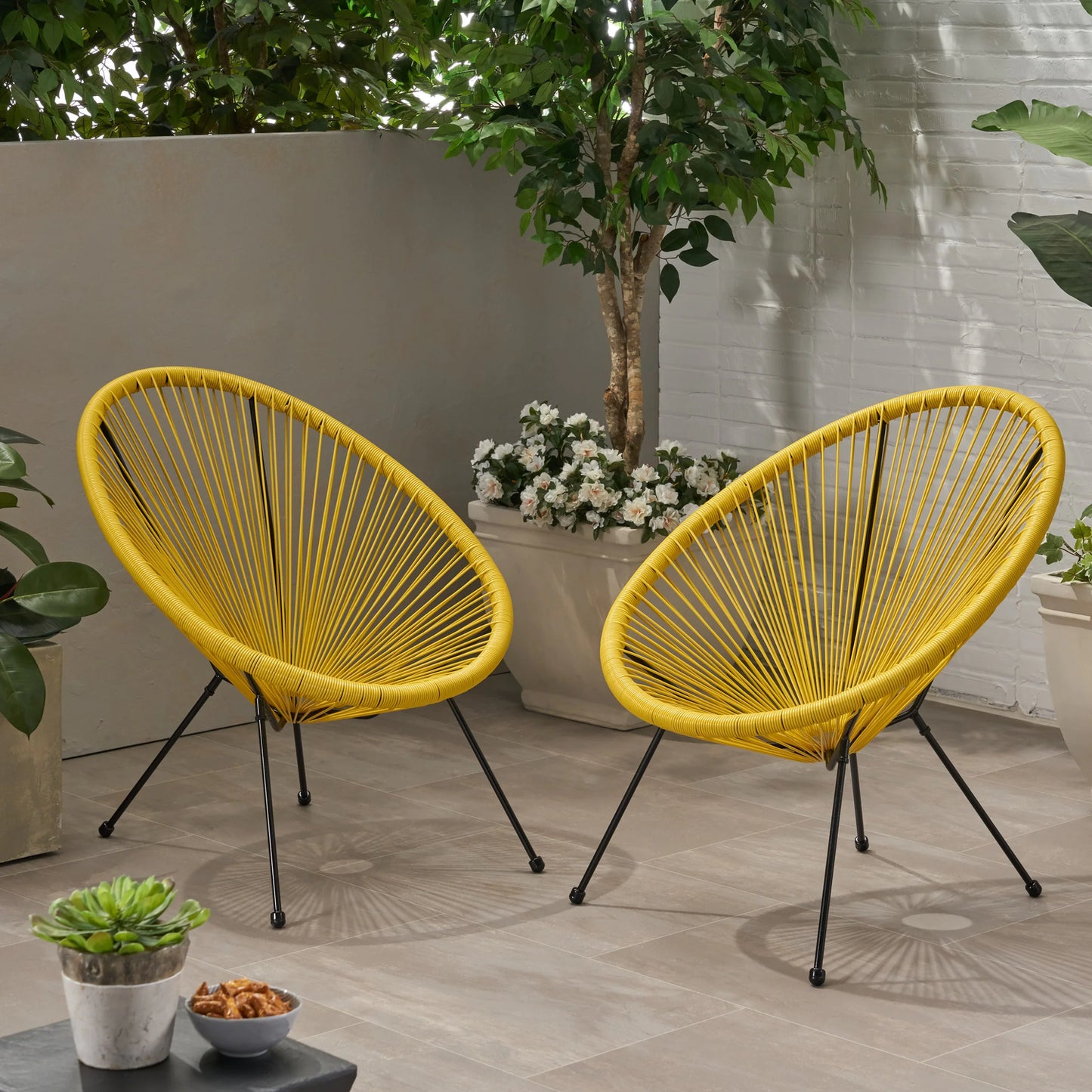 Anson Outdoor Steel Chairs W/ Hammock Rattan Seating (Set of 2) by