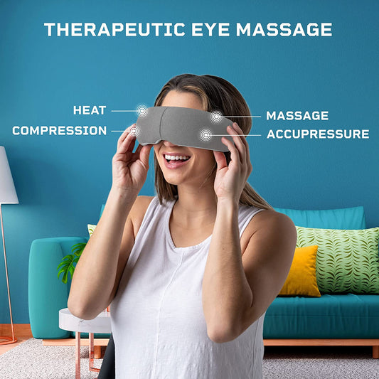 Eye Massager - Headache Relief Device - Smart Eye Massager for Migraines with Heat, Vibration and Bluetooth Music (Gray)