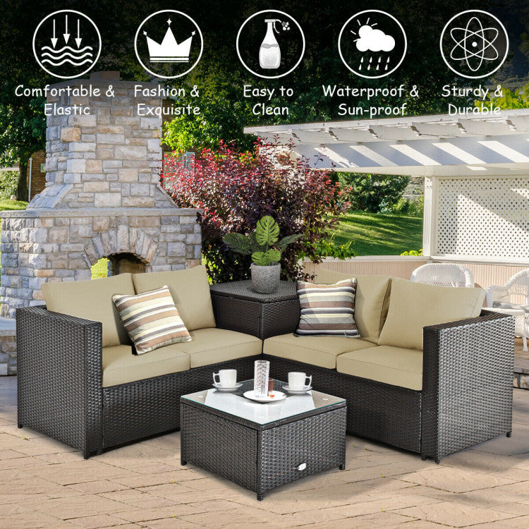 Taylor & Co 4 Pieces Outdoor Patio Rattan Furniture Set with Loveseat and Storage Box
