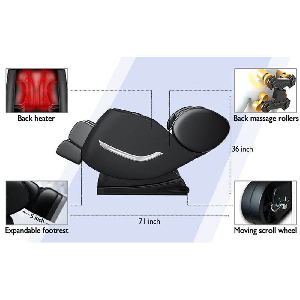 Full Body Electric Zero Gravity Shiatsu Massage Chair with Bluetooth Heating and Foot Roller for Home and Office, Black