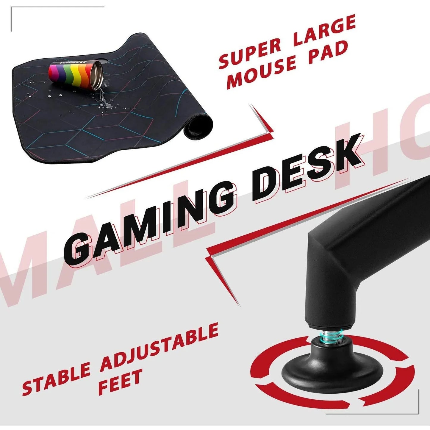 Height Adjustable Gaming Desk 63 Inch T Shape Pc Computer Desk Office Worksation