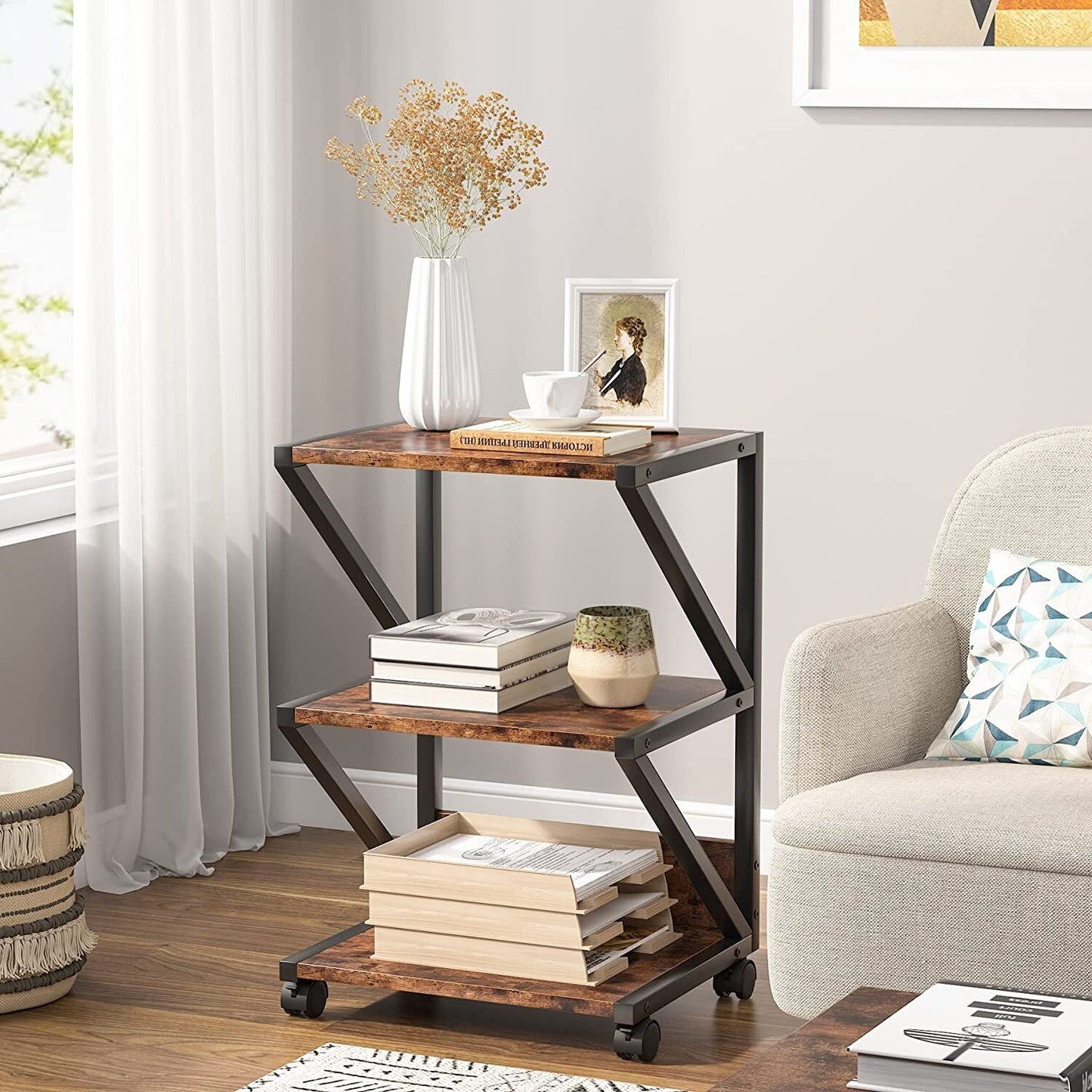 3-Tier Printer Stand, Industrial Printer Cart with Storage