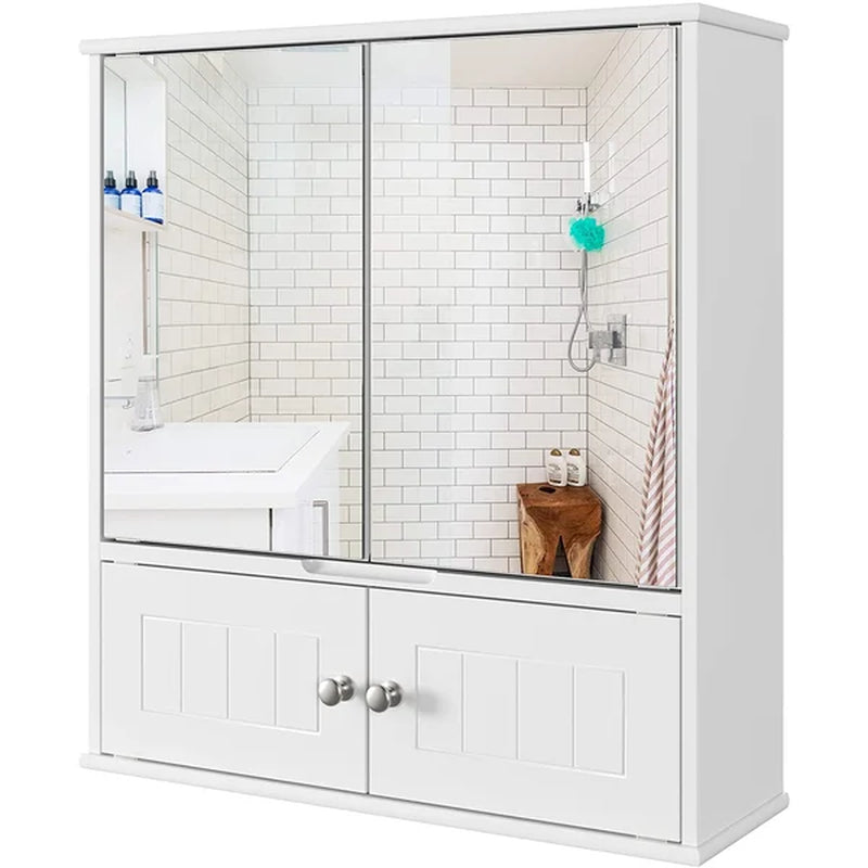 Barzan Surface Mount Framed 2 Door Medicine Cabinet with 3 Adjustable Shelves