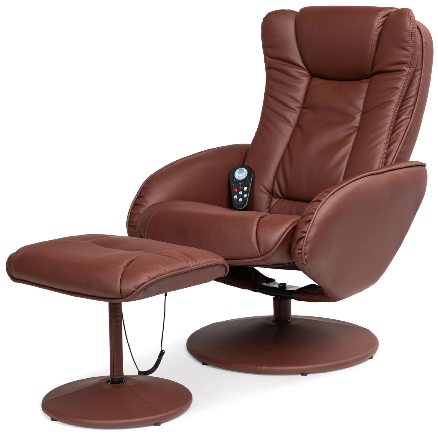 Faux Leather Electric Massage Recliner Chair W/ Stool Ottoman, Remote Control, 5 Modes - Brown