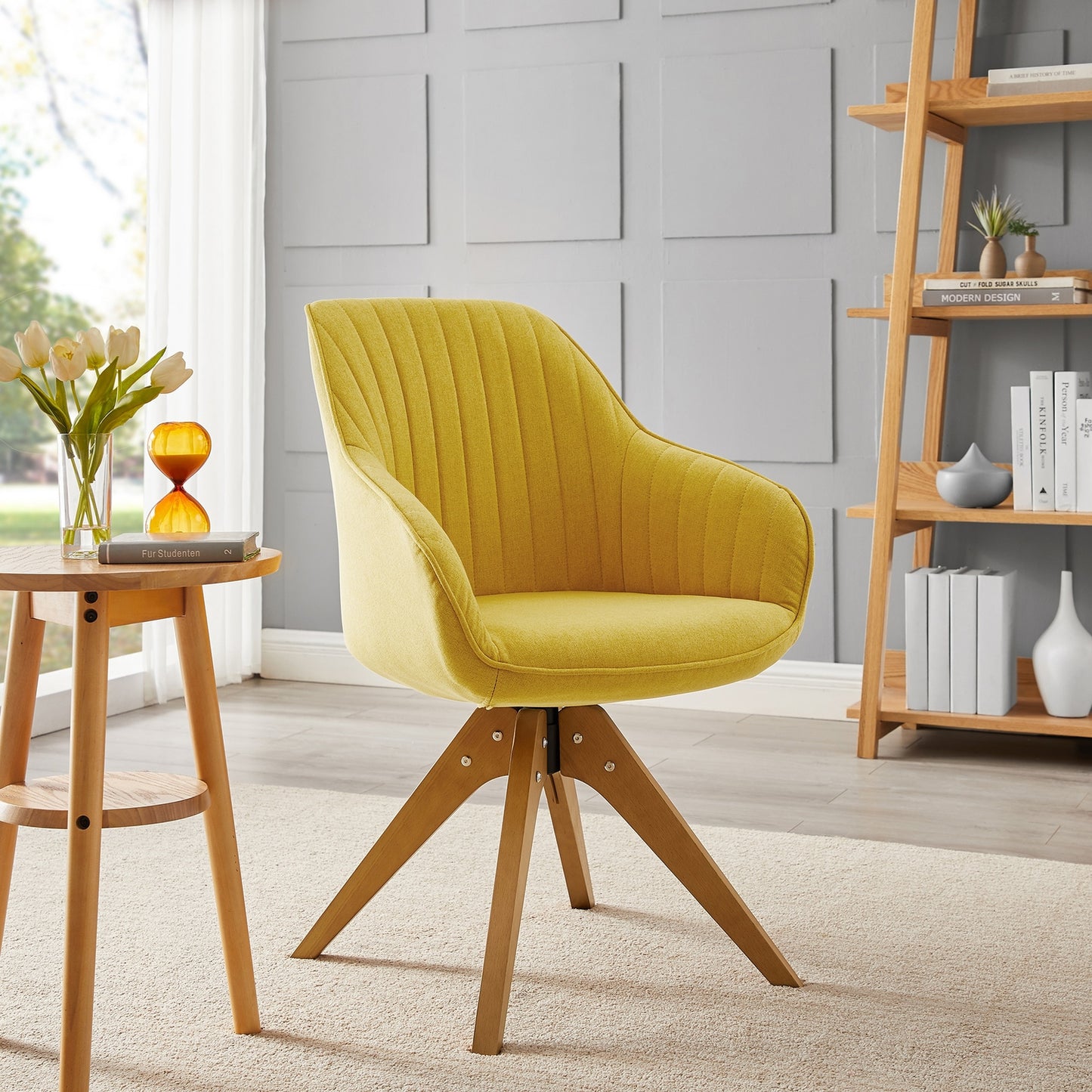 Modern Home Office Swivel Arm Accent Chair with Wood Legs