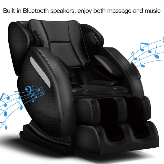 Massage Chair, Full Body Recliner with Zero Gravity Chair, Air Pressure, Bluetooth, Heat and Foot Roller Included, Black