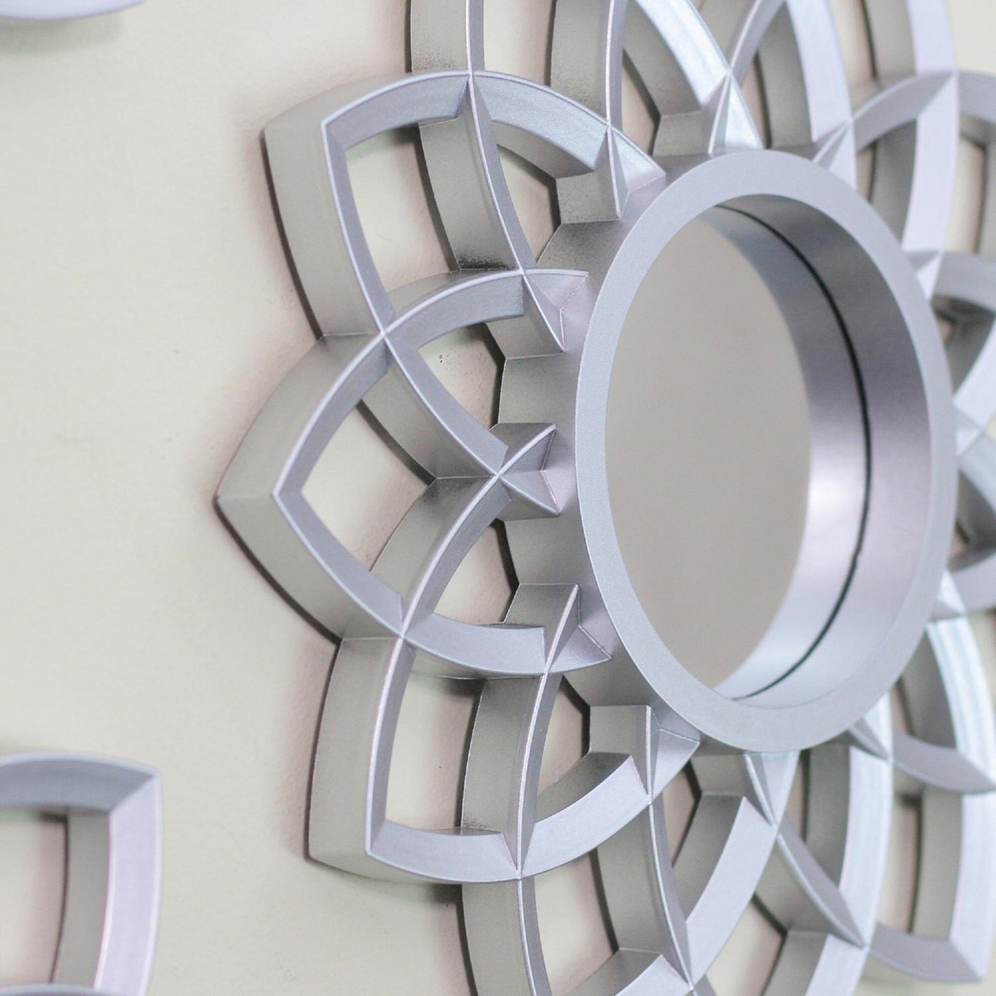 Set of 3 Matte Silver Arched Floral Mirrors Wall Decor 10"