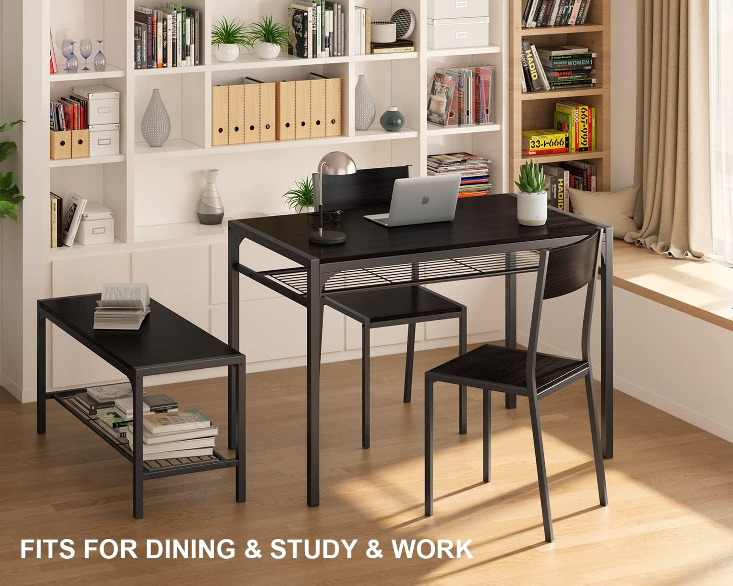 Kitchen Table and 2 Chairs for 4 with Bench 4 Piece Dining Table Set for Small Space