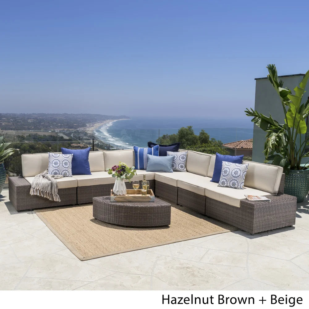 Santa Cruz Outdoor 8-Piece Wicker Sofa Set with Water Resistant Cushions by