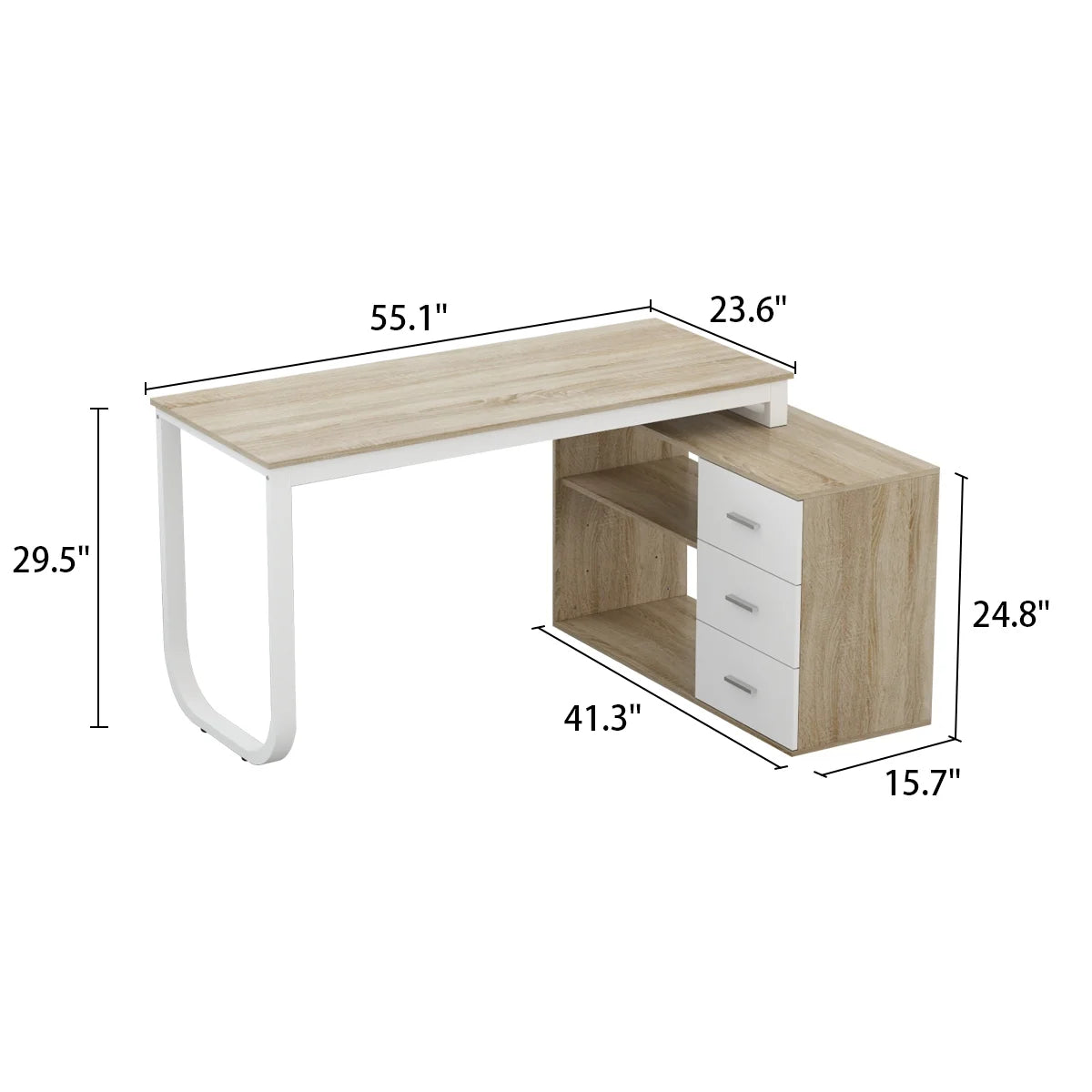L-Shaped Executive Desk with 3 Drawers for Home and Office