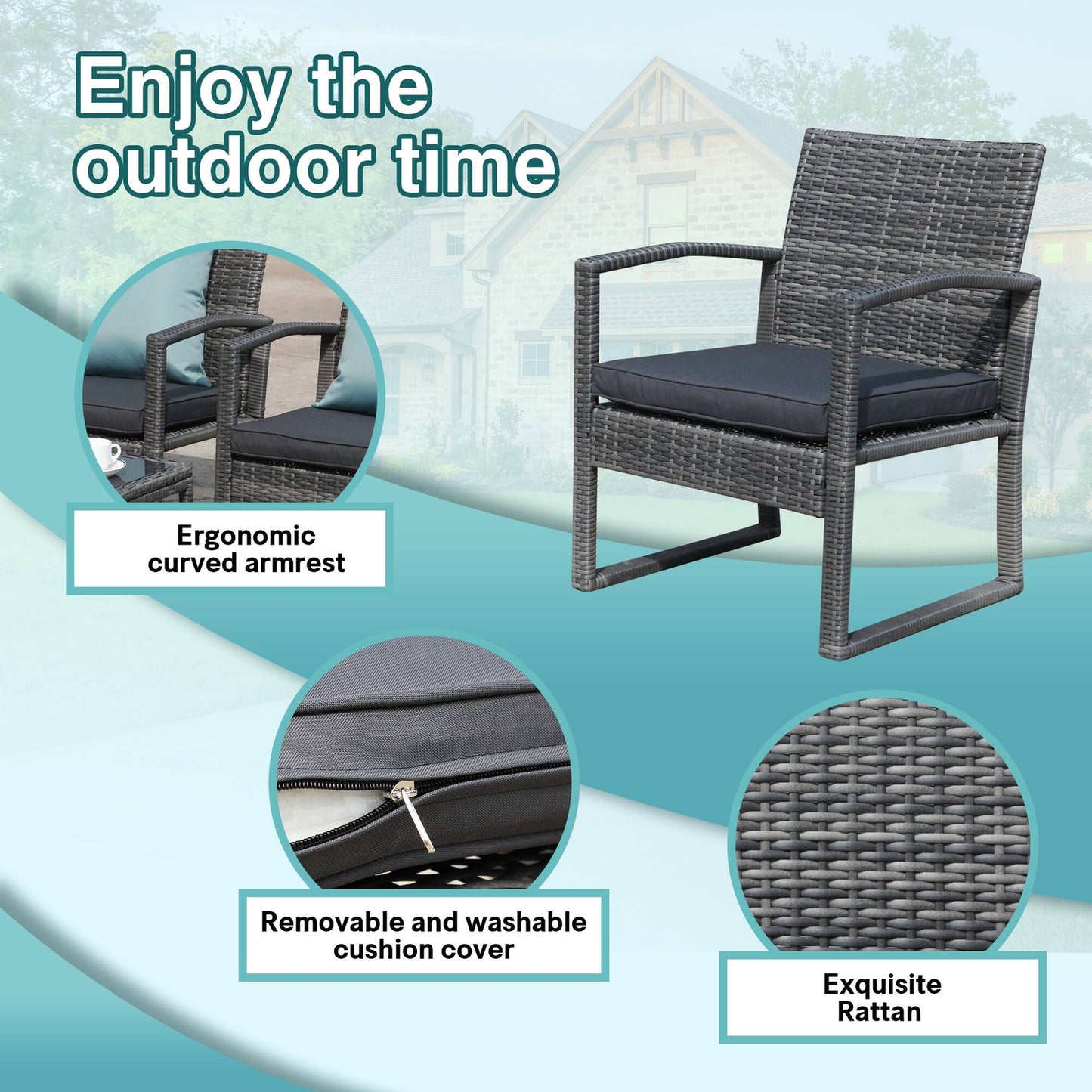 3-Pc. Outdoor Cushioned Wicker Chat Set