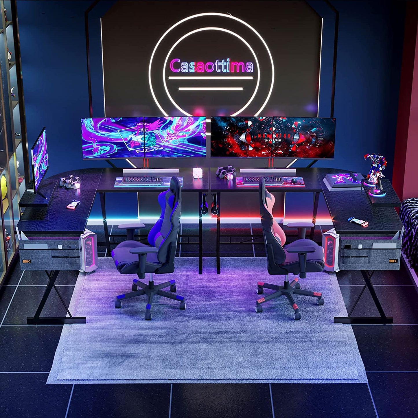 L Shaped Gaming Desk, Home Office Desk with round Corner, Computer Desk with Large Monitor Stand Desk Workstation