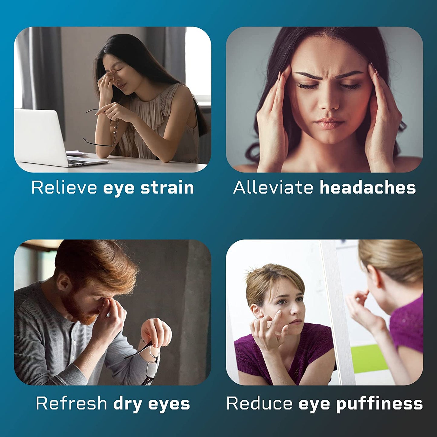 Eye Massager - Headache Relief Device - Smart Eye Massager for Migraines with Heat, Vibration and Bluetooth Music (Gray)
