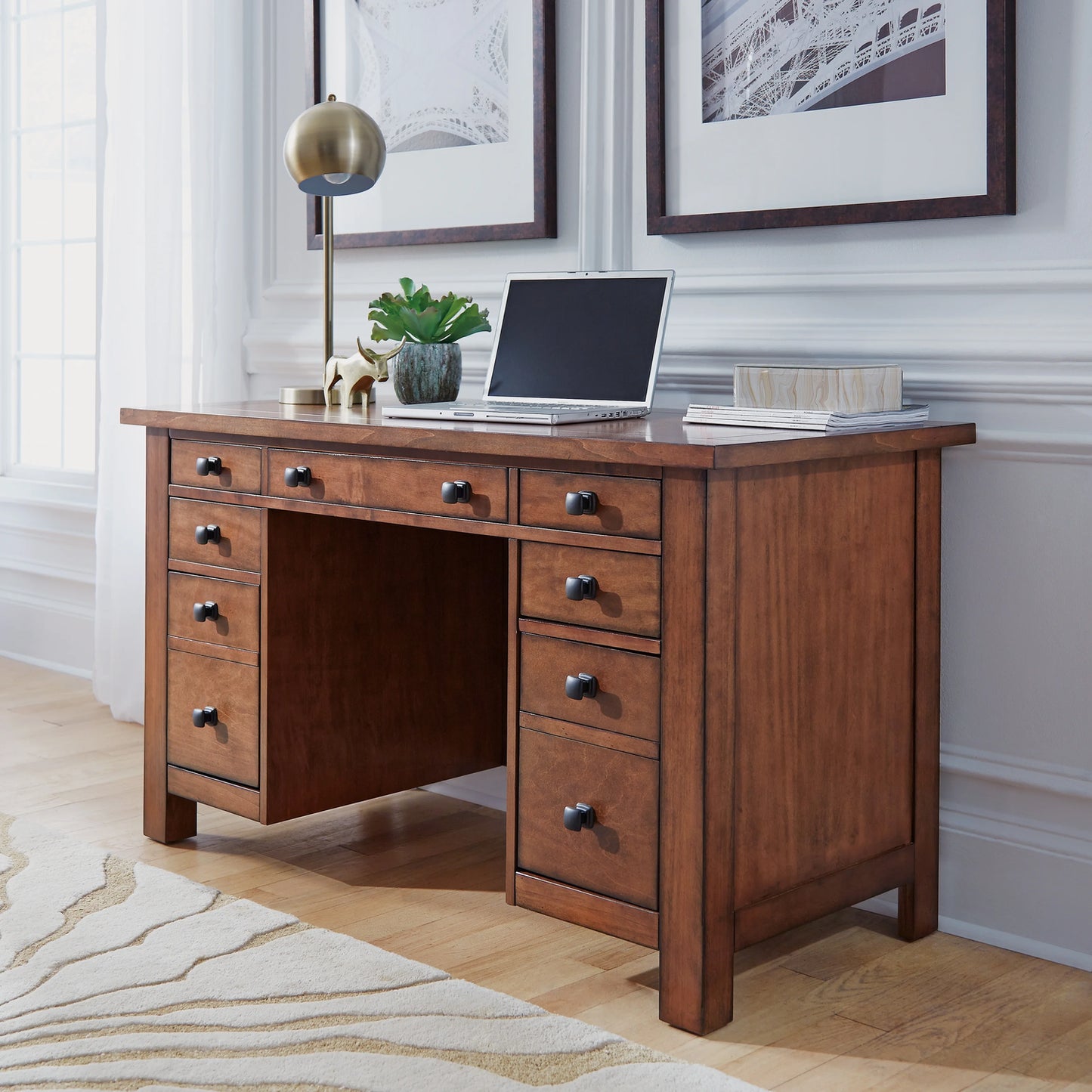 Aged Maple Executive Pedestal Desk