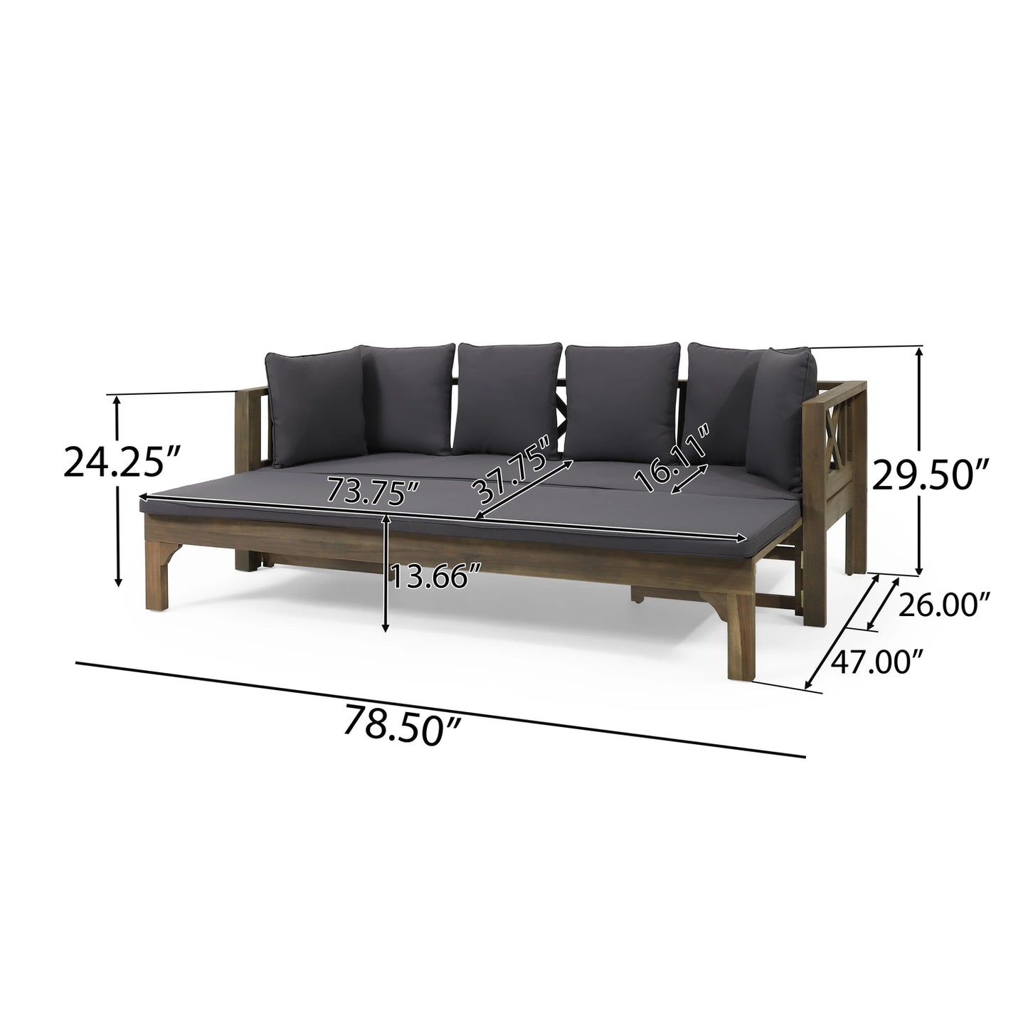 Long Beach Outdoor Extendable Daybed Sofa by