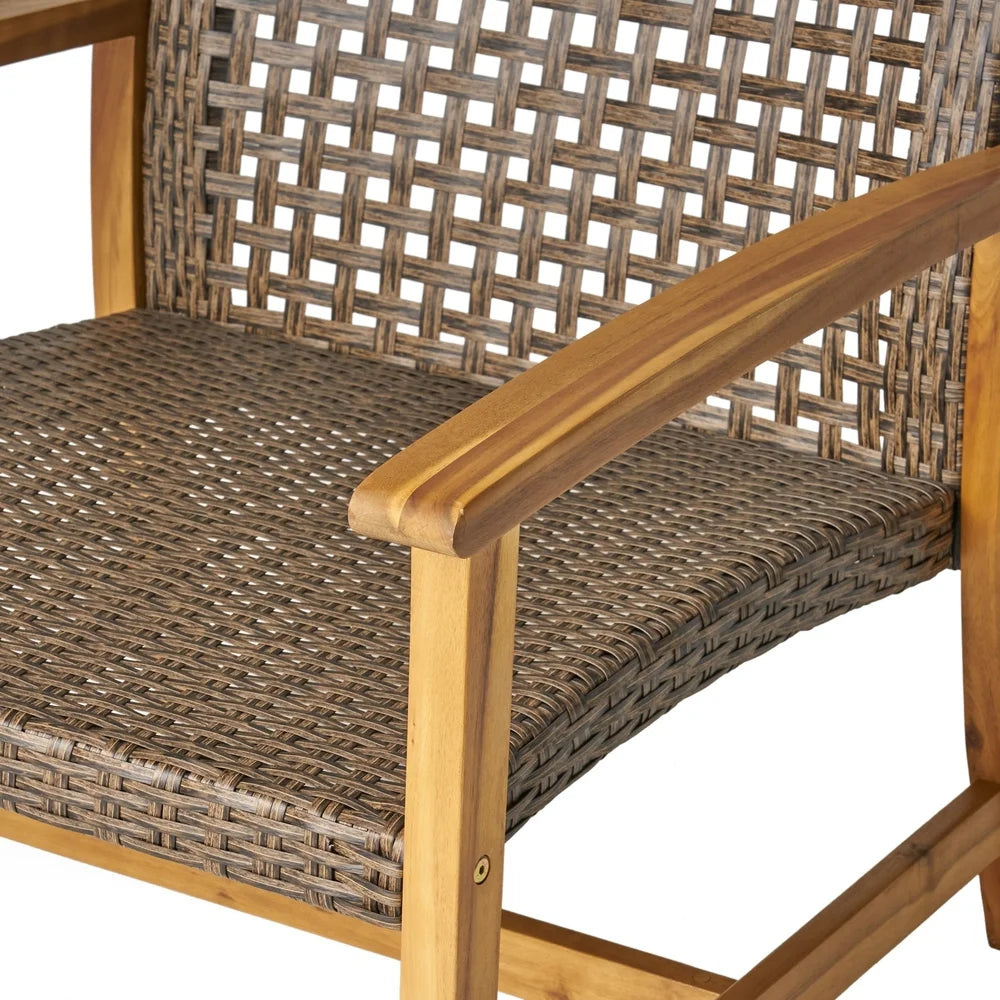 Augusta Outdoor 5 Piece Wood and Wicker Club Chairs and Fire Pit Set by