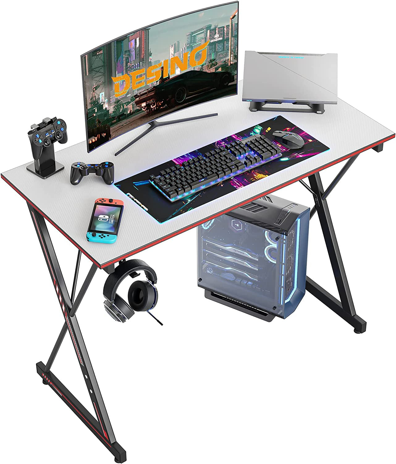 Gaming Desk 40 Inch PC Computer Desk, Home Office Desk Table Gamer Workstation, Simple Game Table, Black