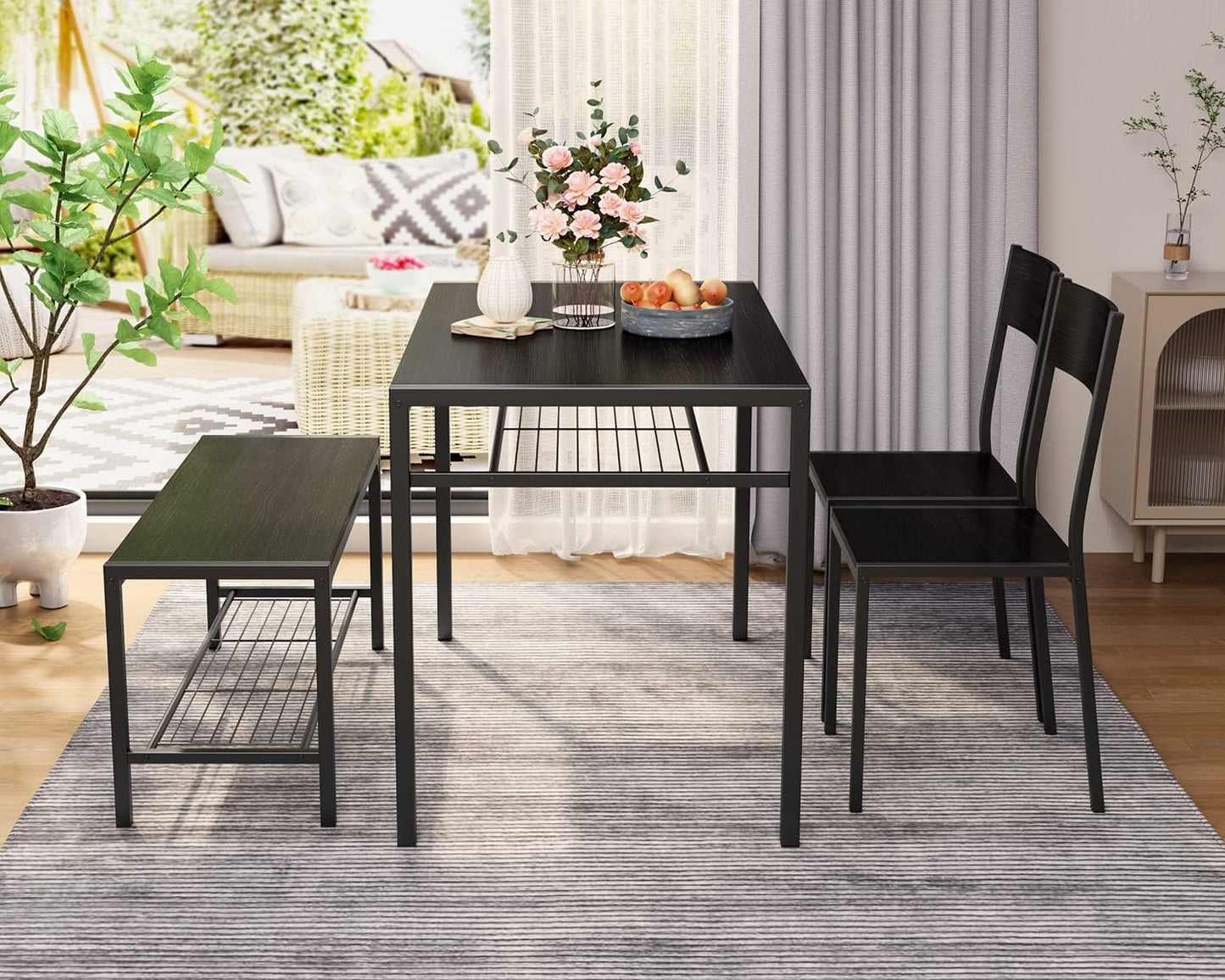 Kitchen Table and 2 Chairs for 4 with Bench 4 Piece Dining Table Set for Small Space