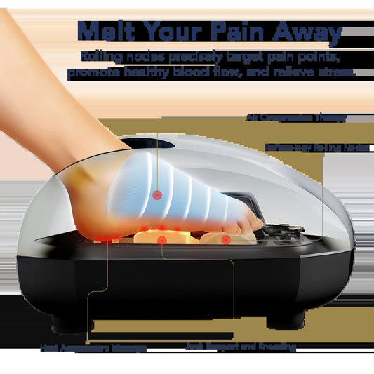 Shiatsu Foot Massager Machine Kneading and Rolling with Heat and Pressure Settings, Silver, Includes 2 Remotes