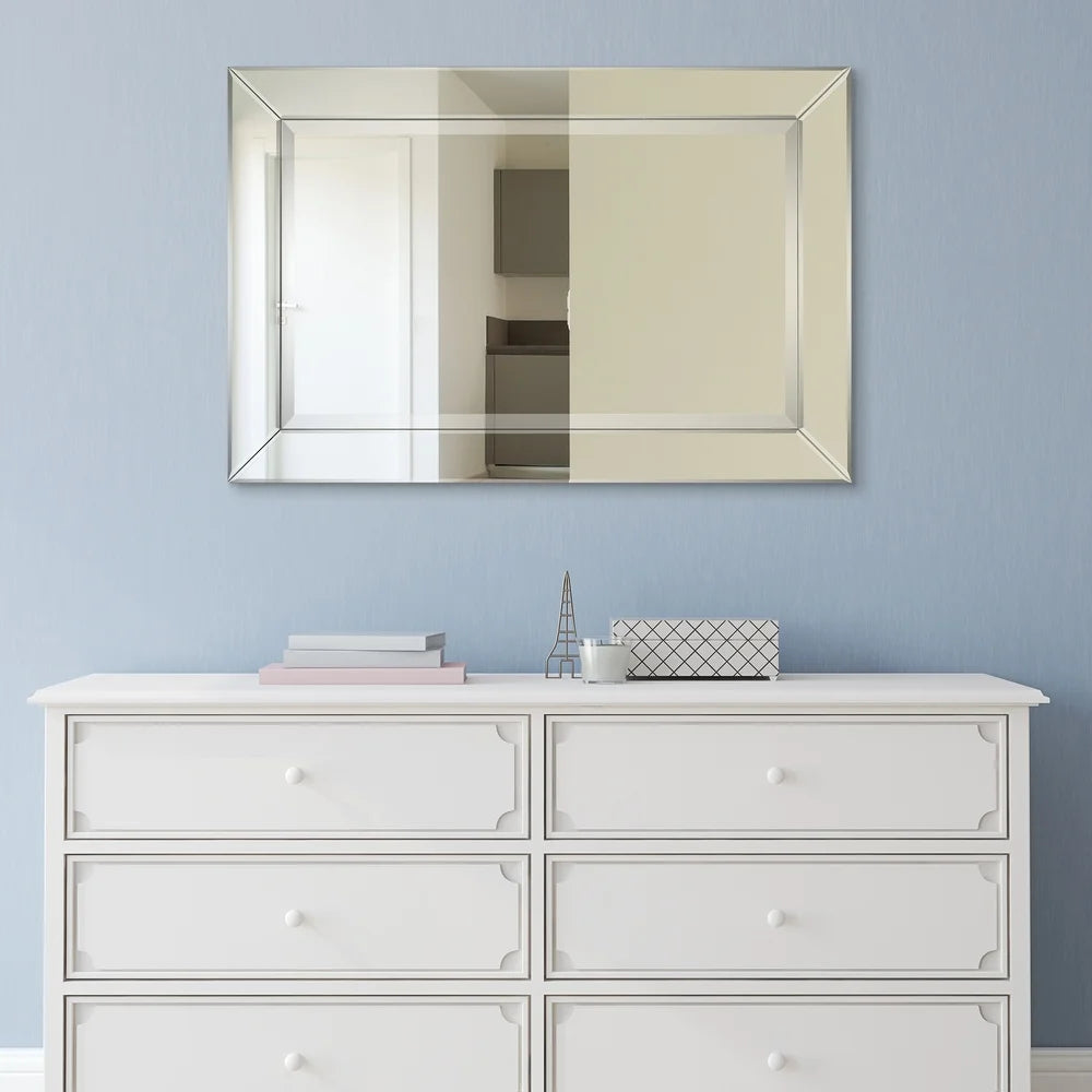 Beveled Rectangular Bathroom or Bedroom Wall Mirror