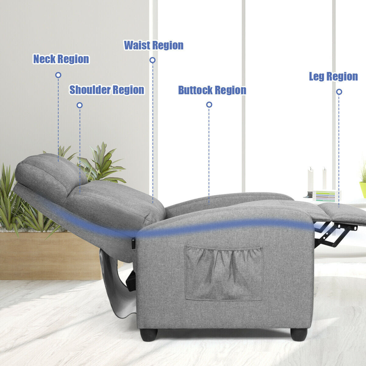 Massage Recliner Chair Single Sofa Fabric Padded Seat W/ Footrest