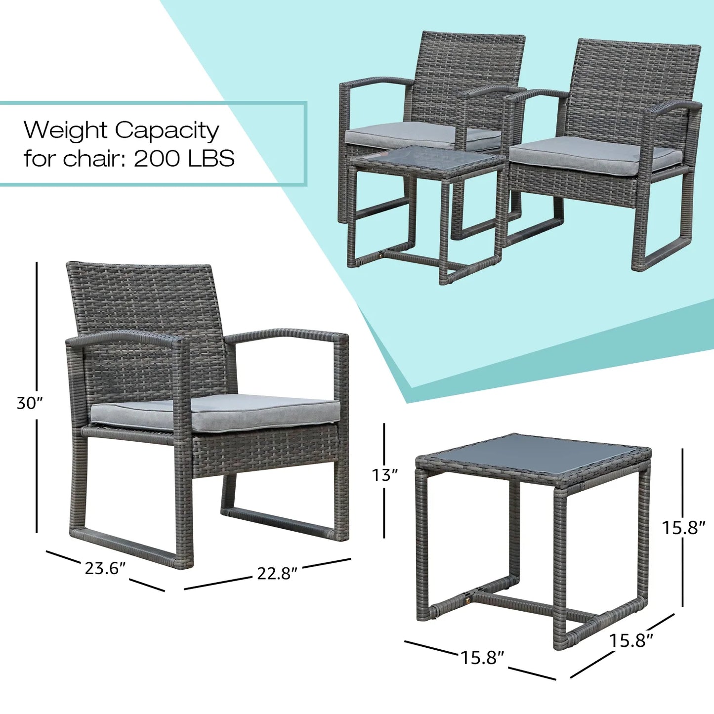 3-Pc. Outdoor Cushioned Wicker Chat Set