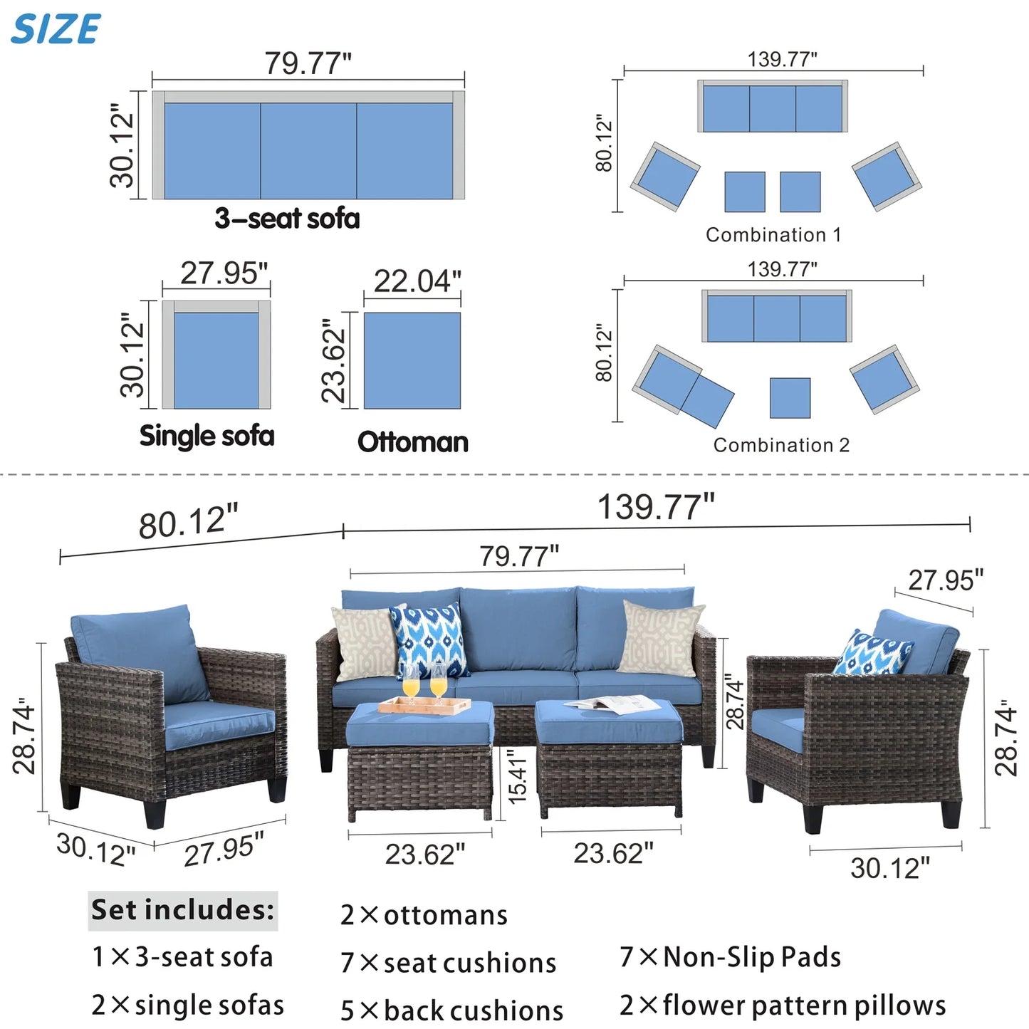 Ovios 5-Piece Outdoor High-Back Wicker Sectional Set