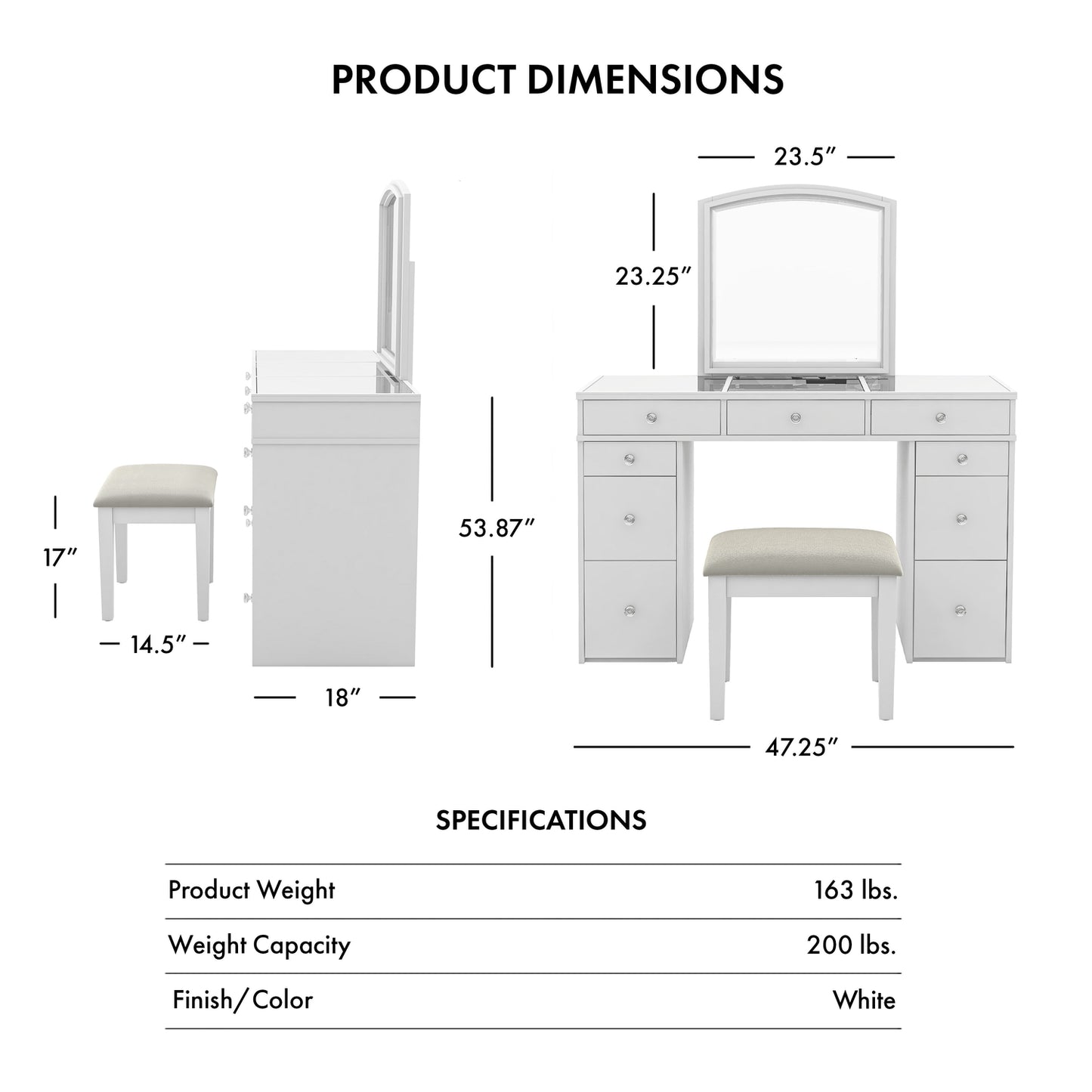Furniture Nation 7.25-In Makeup Vanity