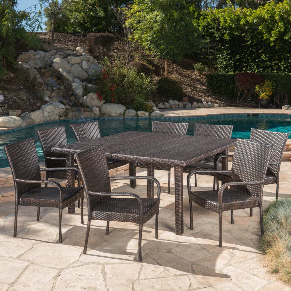 Fiona Outdoor 9-Piece Wicker Dining Set by