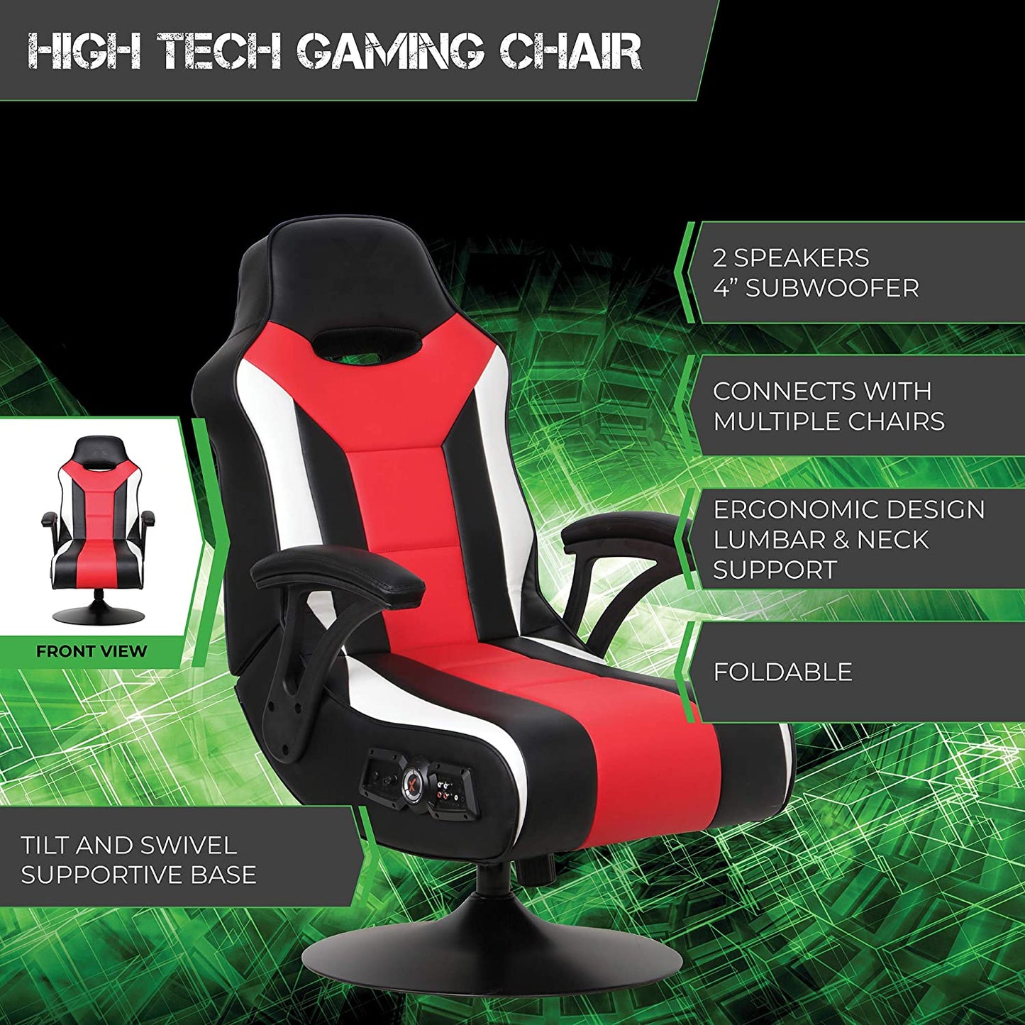 Falcon Pedestal PC Office Gaming Chair, 32" X 25" X 42", Black/Red