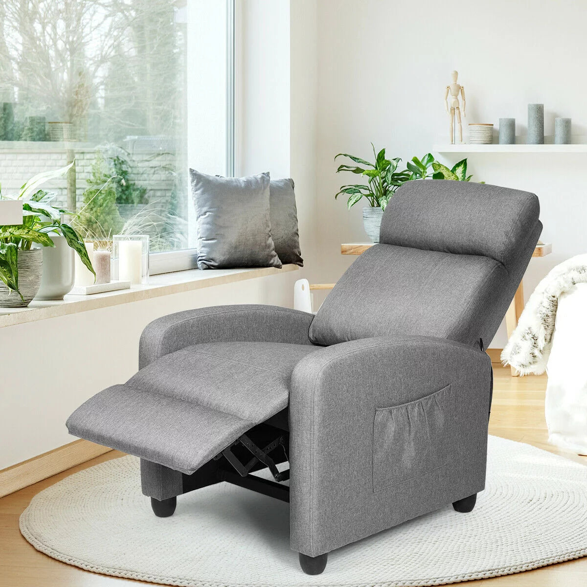 Massage Recliner Chair Single Sofa Fabric Padded Seat W/ Footrest