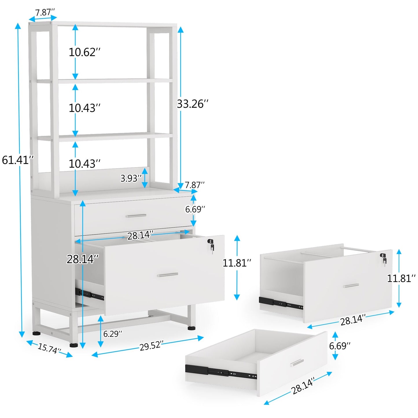 Co & Design 2 Drawer File Cabinet with Lock & Bookshelf, Letter Size Large Printer Stand
