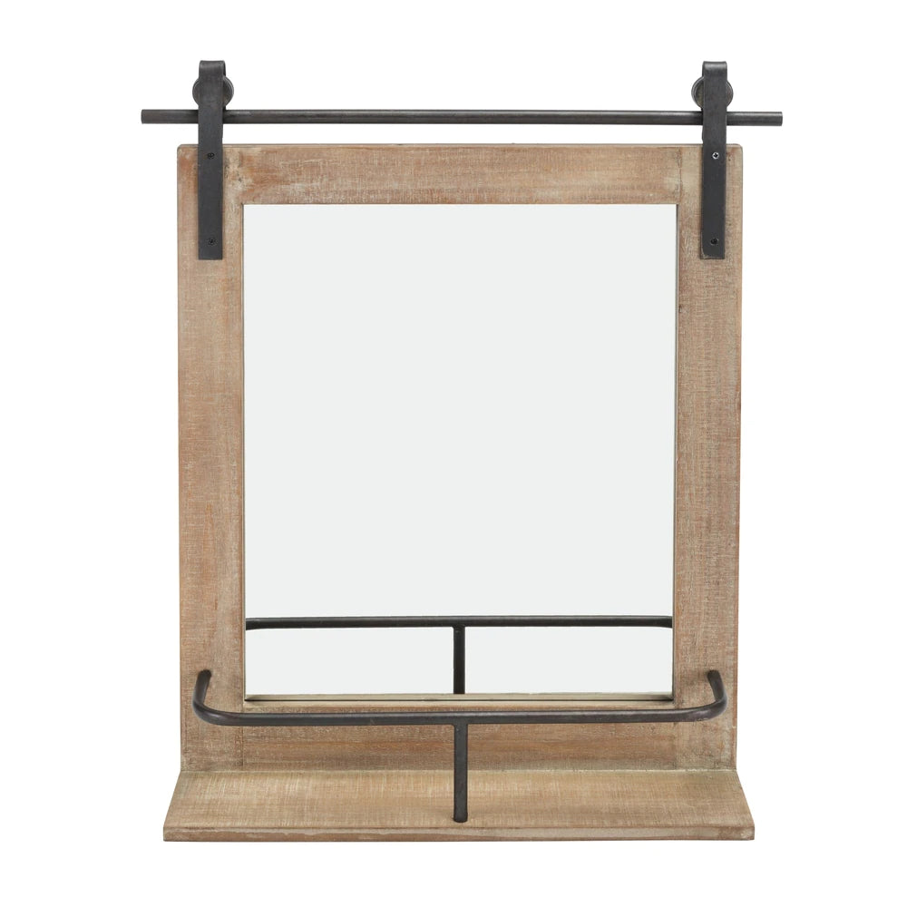 Rustic Barn Door Wall Vanity Mirror with Shelf