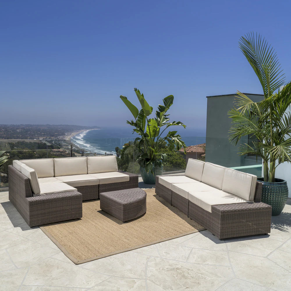 Santa Cruz Outdoor 8-Piece Wicker Sofa Set with Water Resistant Cushions by