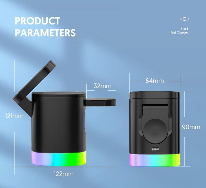 Magnetic Wireless Charging Station for Apple Series 3 in 1 Fast Mag-Safe Wireless Charger Stand for iPhone
