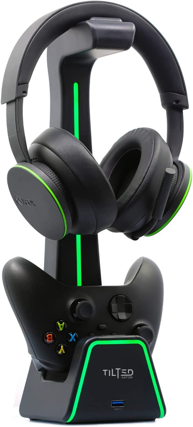 Nation RGB Headset and Controller Stand with Charging Station - PS4 / PS5 Controller Holder with Charger - Stylish Headphone and Game Controller Holder for Playstation or PC