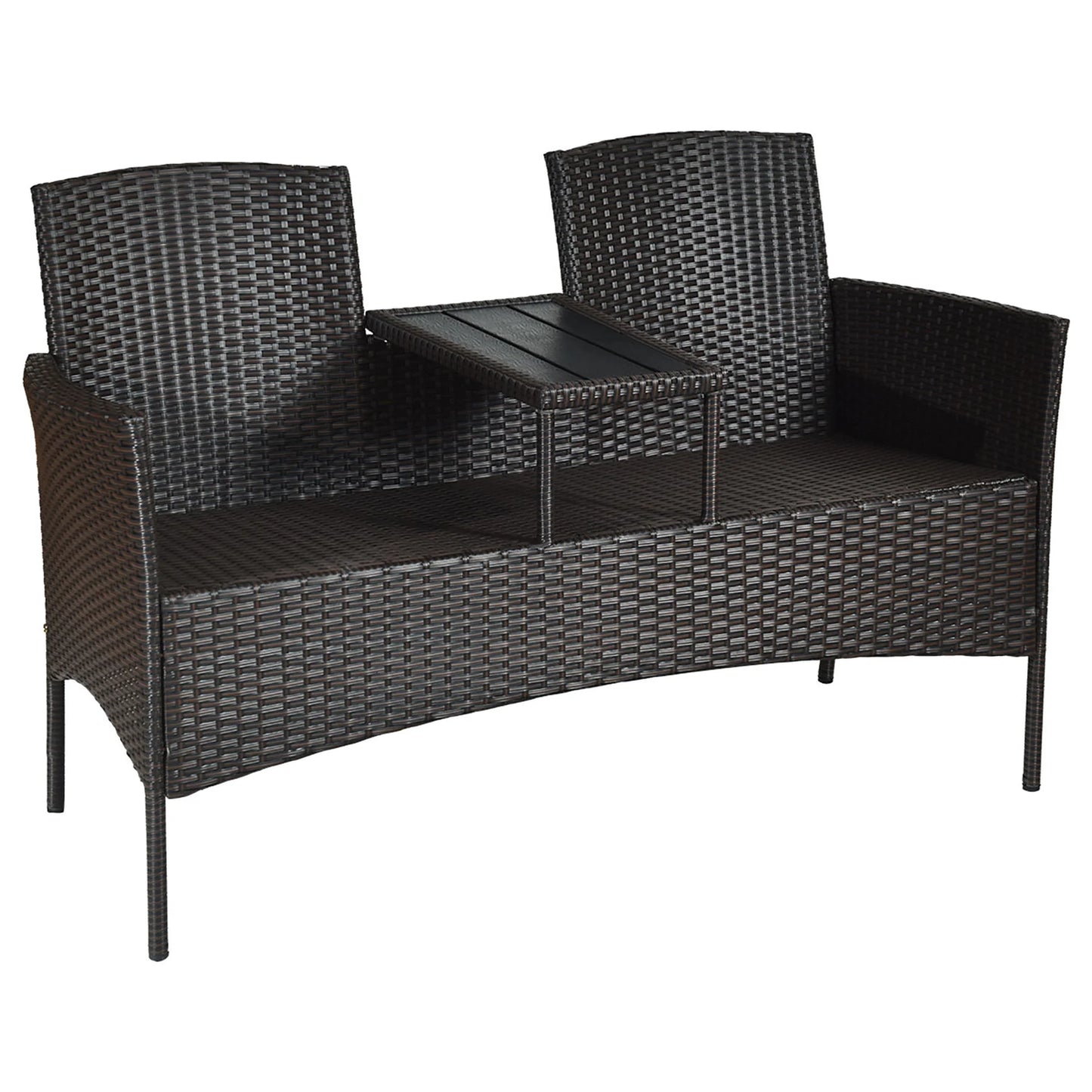 Patio Rattan Conversation Set Loveseat Sofa Cushioned Coffee
