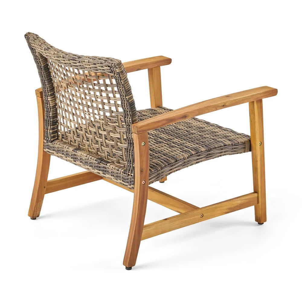 Augusta Outdoor 5 Piece Wood and Wicker Club Chairs and Fire Pit Set by