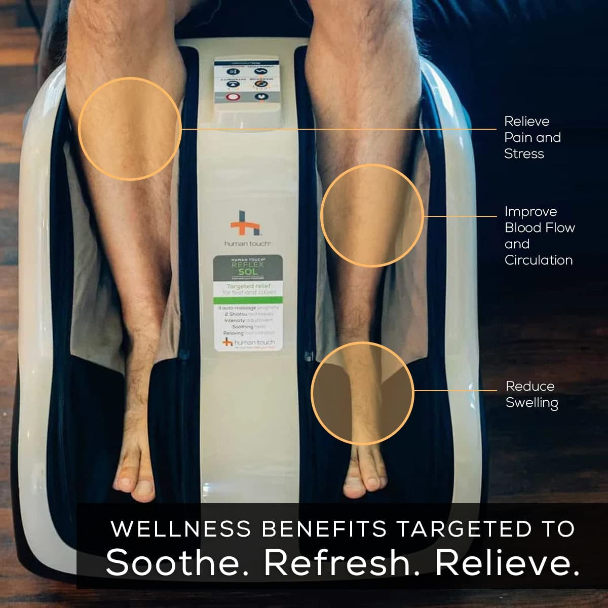 Reflex SOL Foot & Calf Massager W/ Heat - Plantar Fasciitis Relief + Circulation + Shiatsu Deep Kneading + Vibrating for Stress + Compression - Adjustable for Women and Men up to Size 12