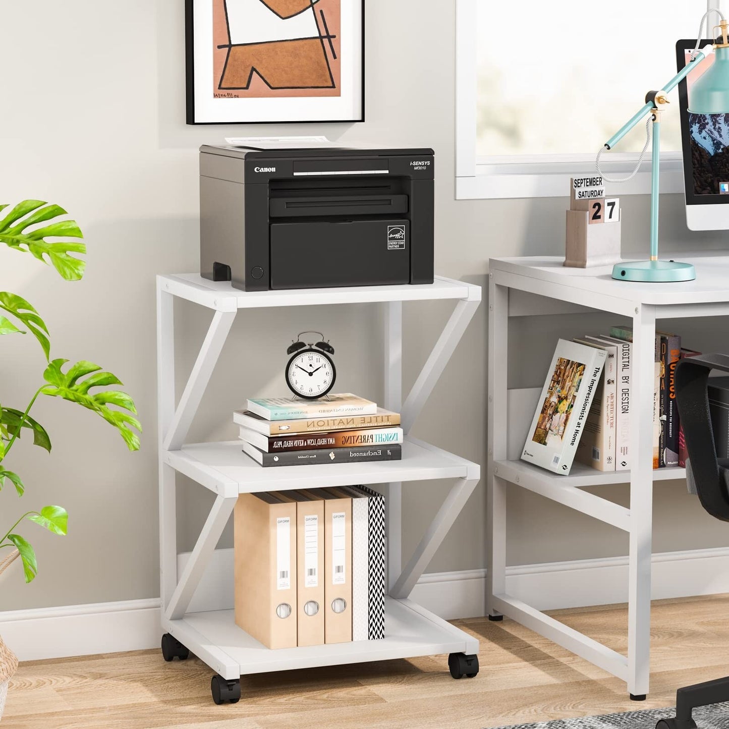 3-Tier Printer Stand, Industrial Printer Cart with Storage