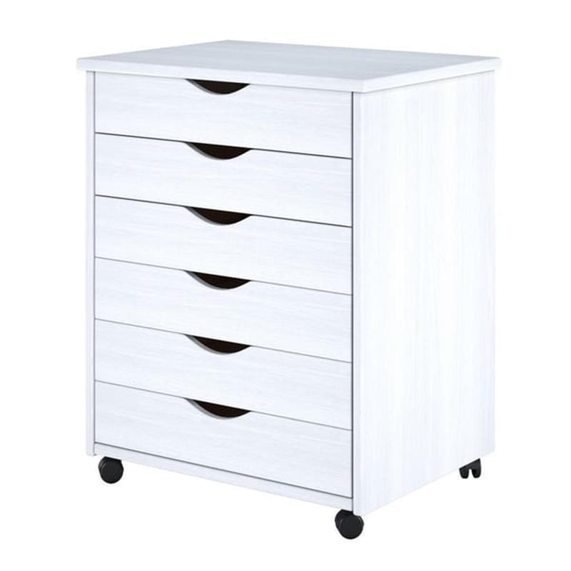 White Solid Wood 6-Drawer Wide Roll Cart