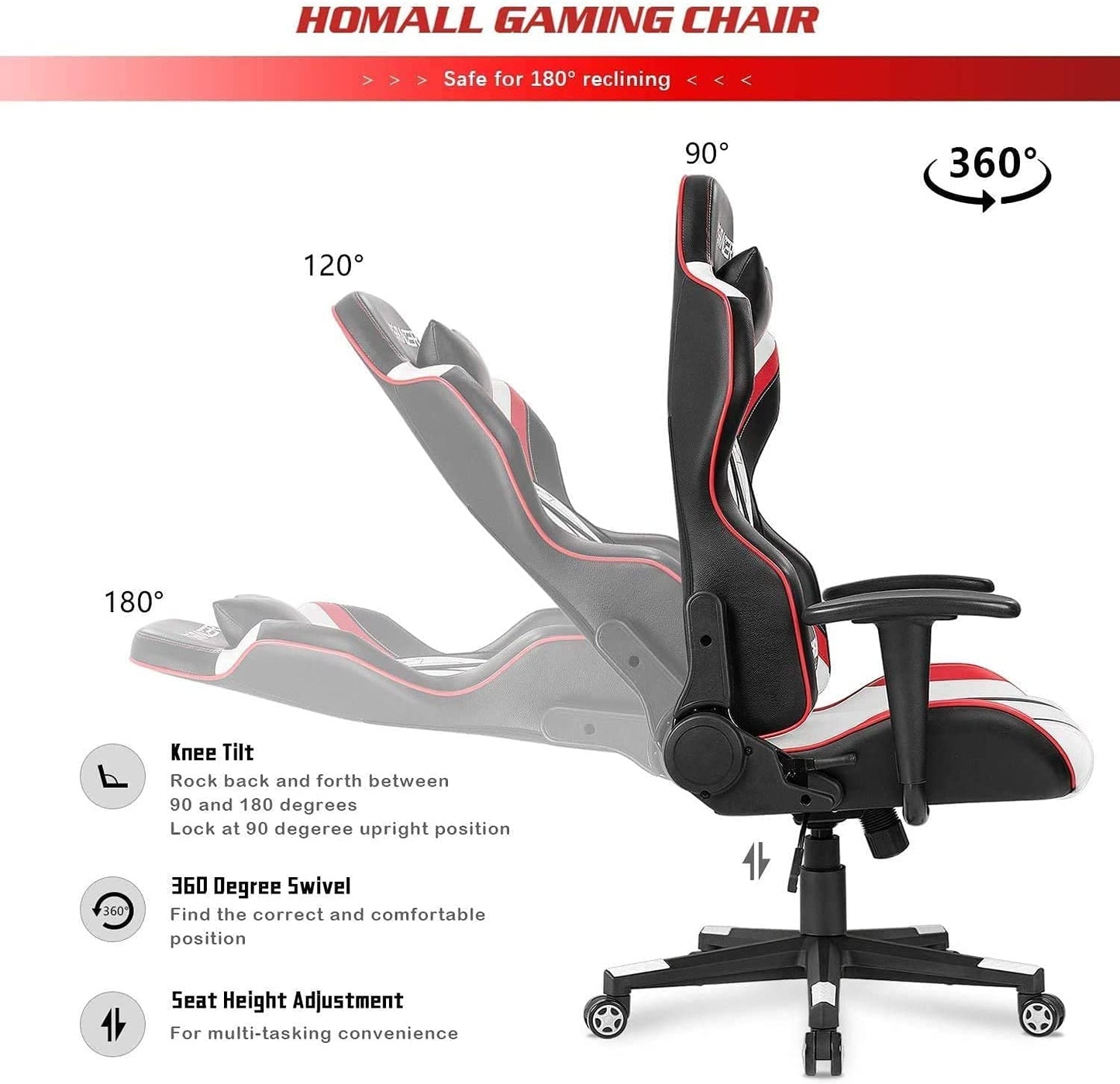 Gaming Chair Racing Office High Back PU Leather Chair Computer Desk Chair Video Game Chair Ergonomic Swivel Chair with Headrest and Lumbar Support (Black&White)