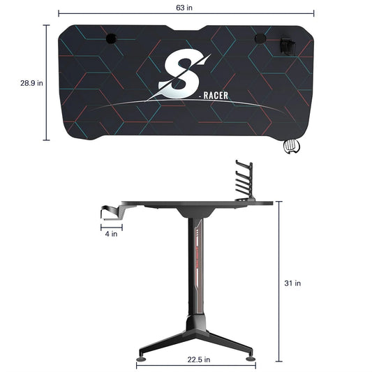 Height Adjustable Gaming Desk 63 Inch T Shape Pc Computer Desk Office Worksation
