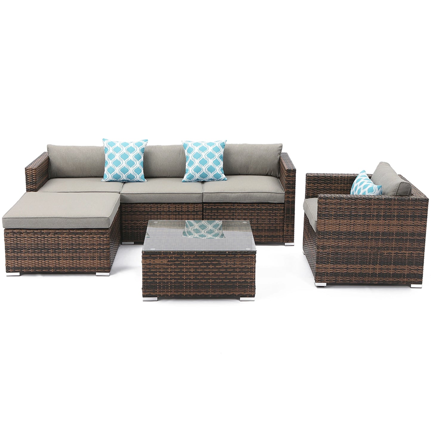Outdoor 6-Piece Wicker Sectional Sofa with Cushions