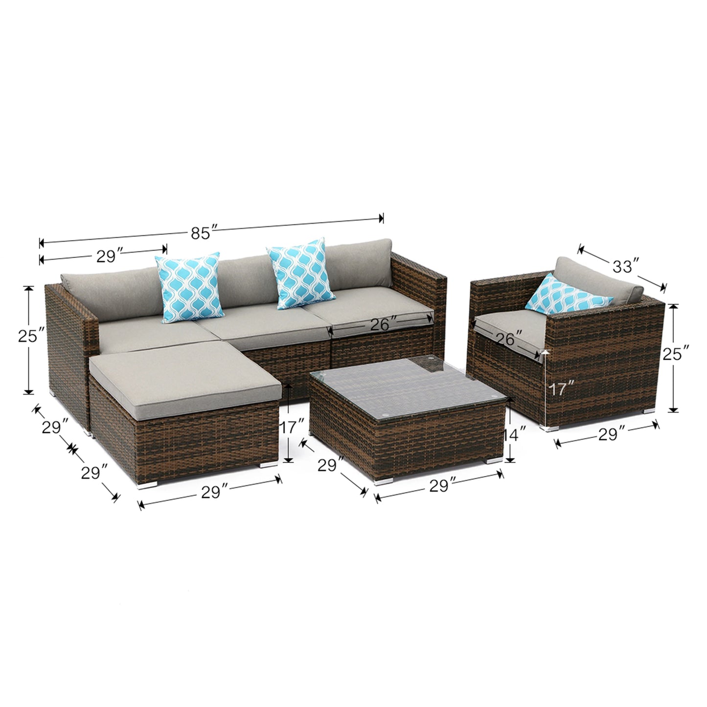 Outdoor 6-Piece Wicker Sectional Sofa with Cushions