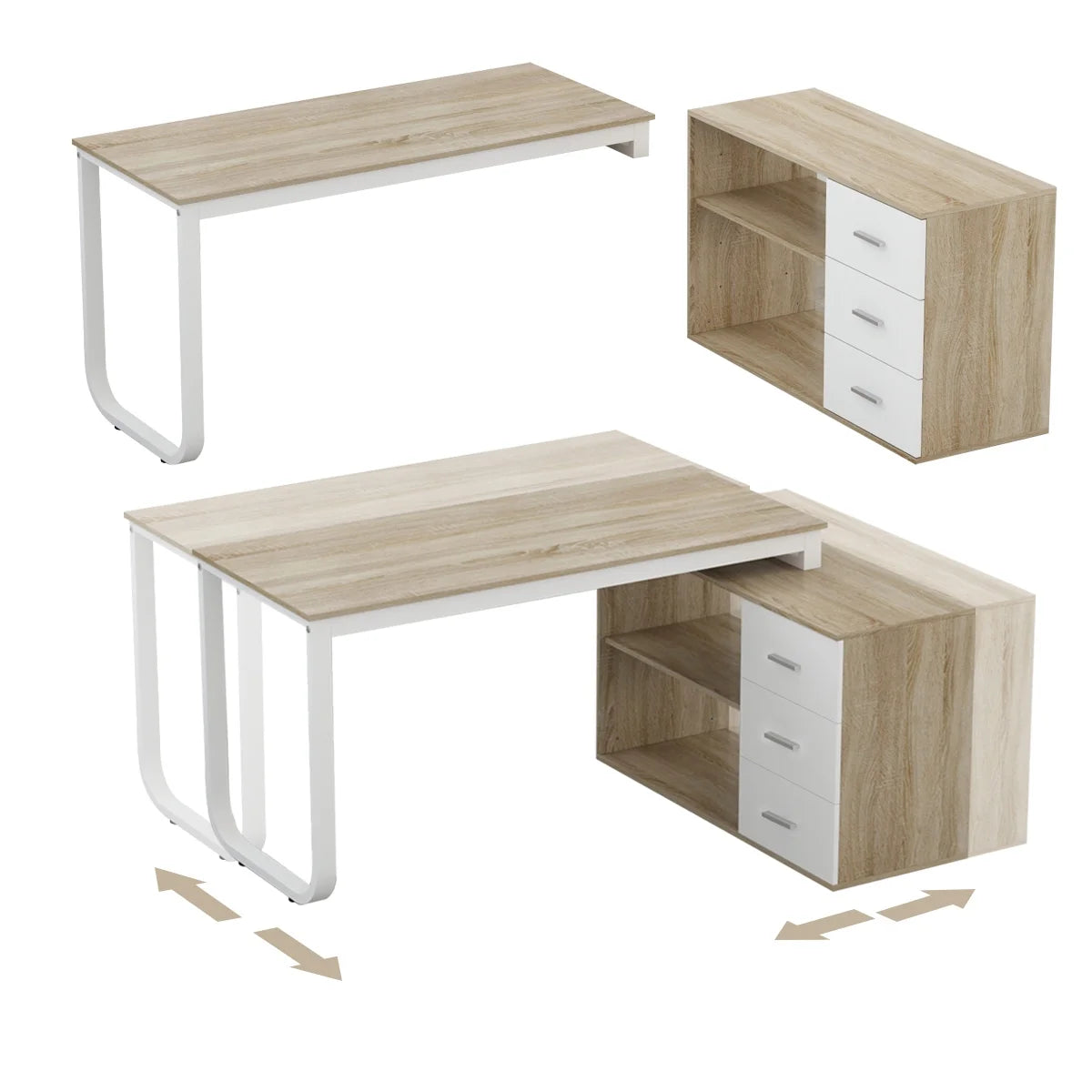 L-Shaped Executive Desk with 3 Drawers for Home and Office